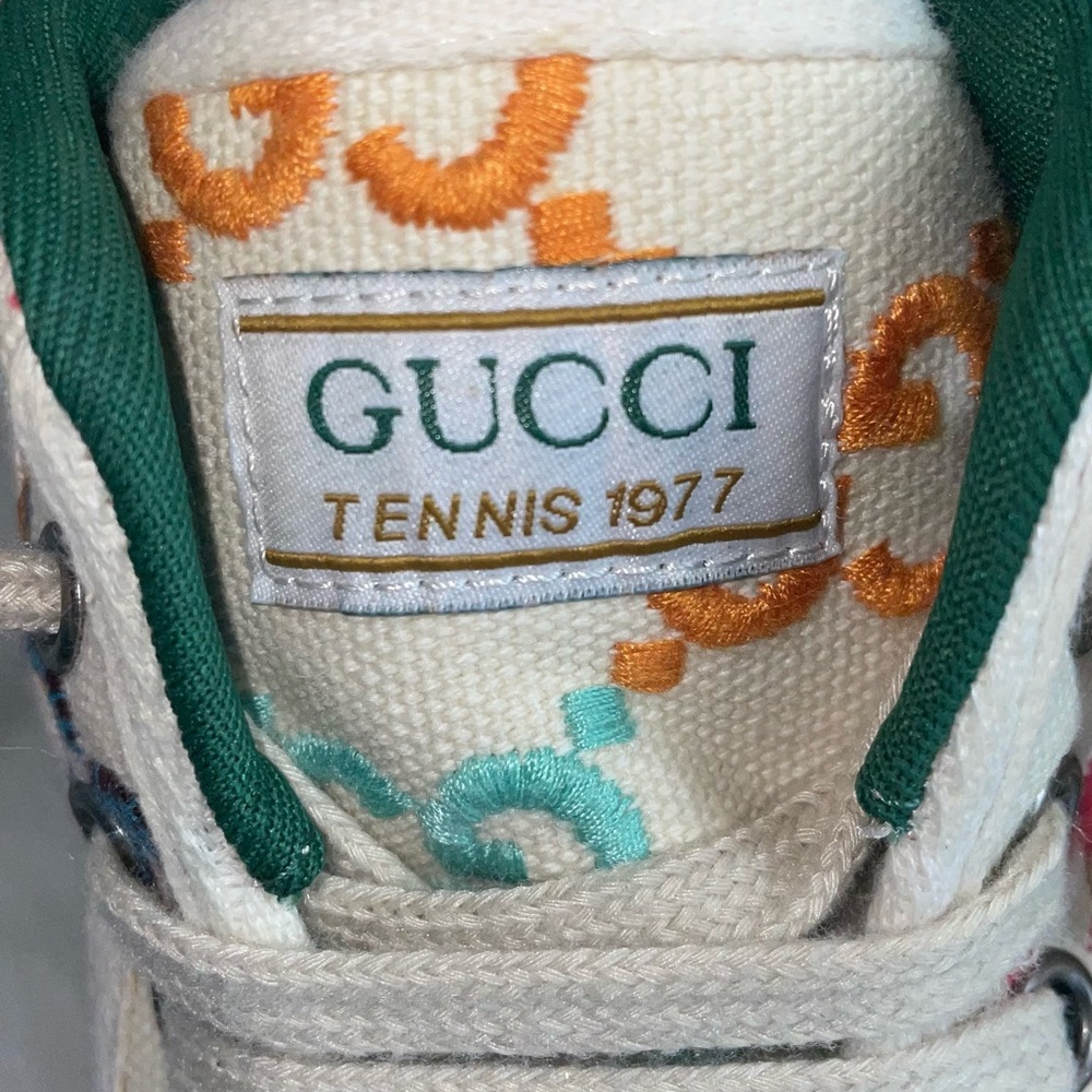 🔥🔥 Authentic Gucci Embroidered Signature Tennis 1977 Hightop Sneakers Sz 7.5!! - Picture 9 of 9